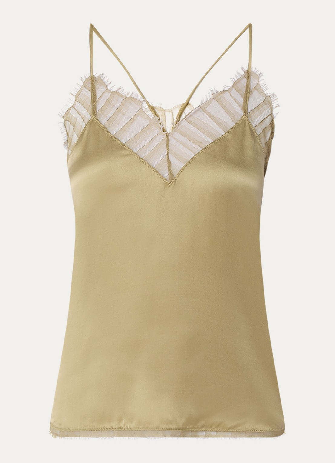 IRO Berwyn top van zijde met kant - voorkant 2 khaki