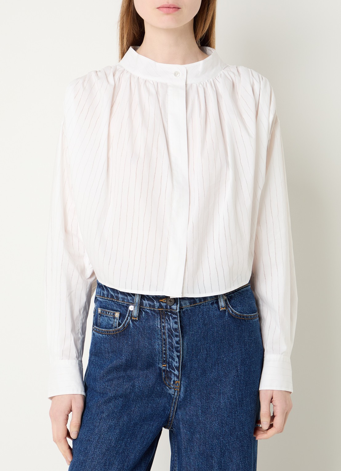 IRO Blissia cropped blouse met streepprint - detail 4 wit