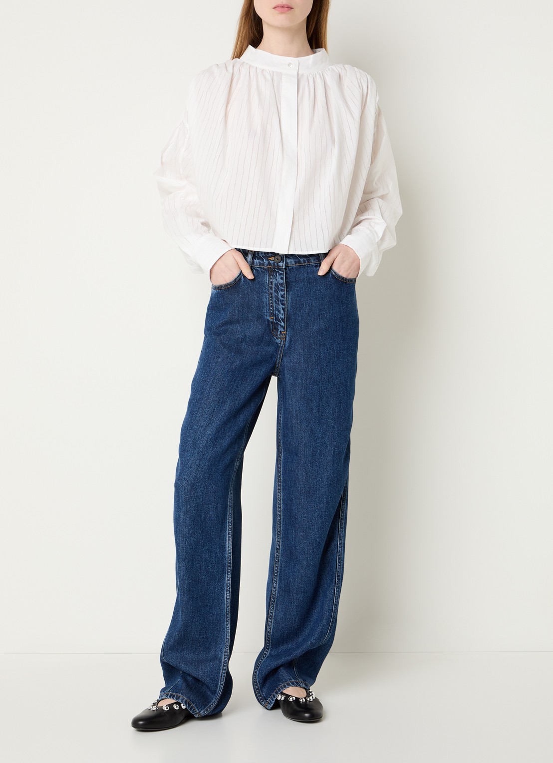 IRO Blissia cropped blouse met streepprint - voorkant 3 wit