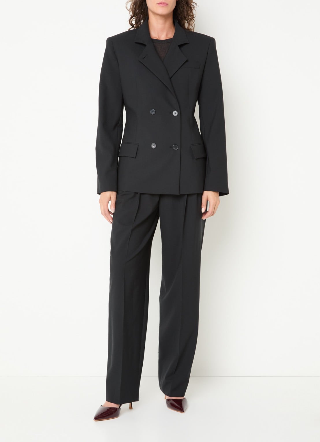 IRO Bluff double-breasted blazer in wolblend met opstaande kraag - voorkant 4 zwart