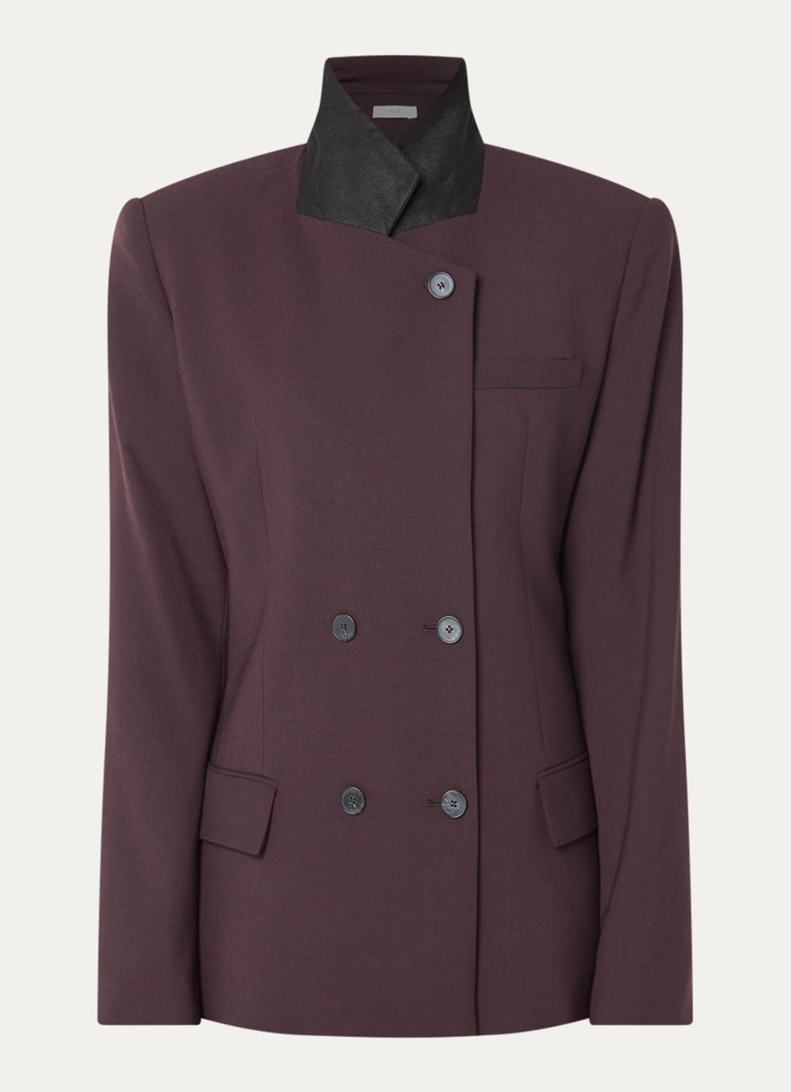 IRO Bluff double-breasted blazer in wolblend met opstaande kraag - voorkant bordeauxrood