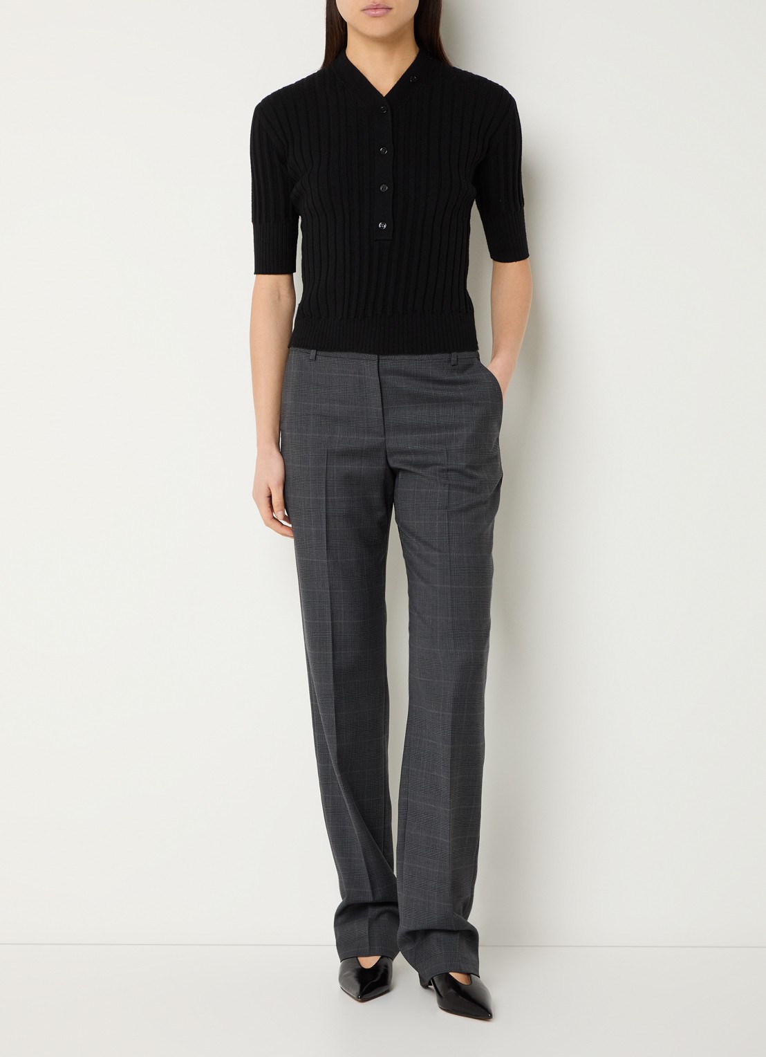 IRO Cayana high waist regular fit pantalon in wolblend - voorkant 2 donkergrijs