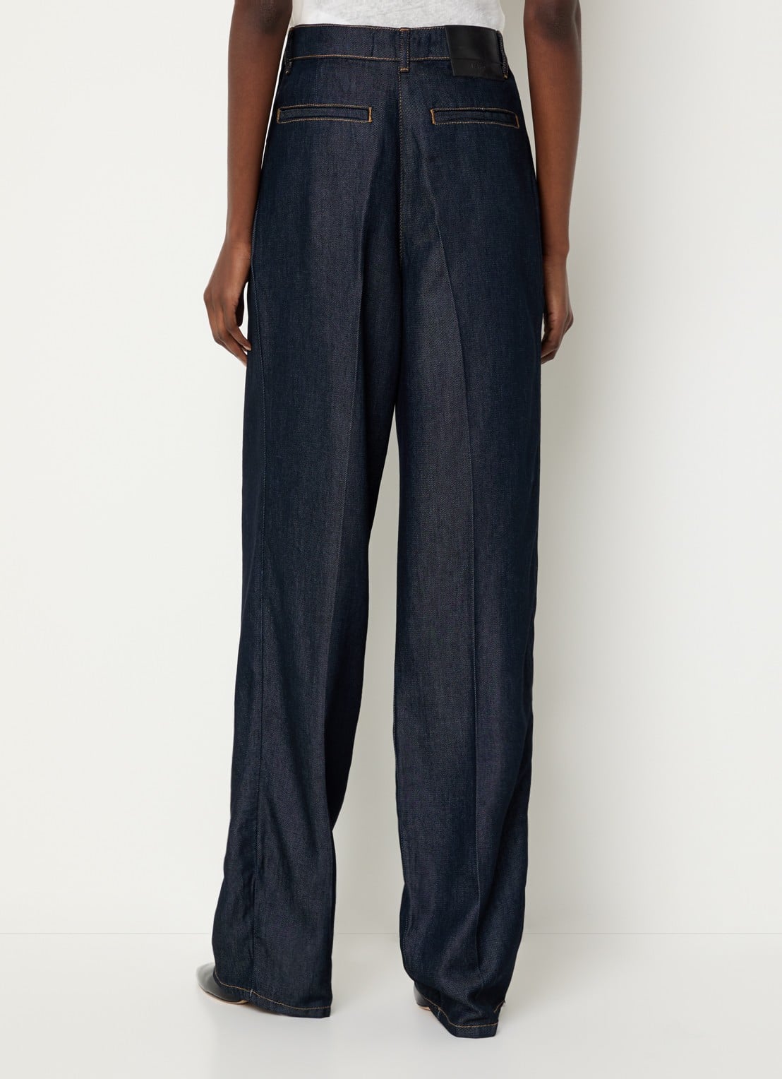 IRO Chasing high waist wide fit broek met steekzakken - achterkant 2 donkerblauw