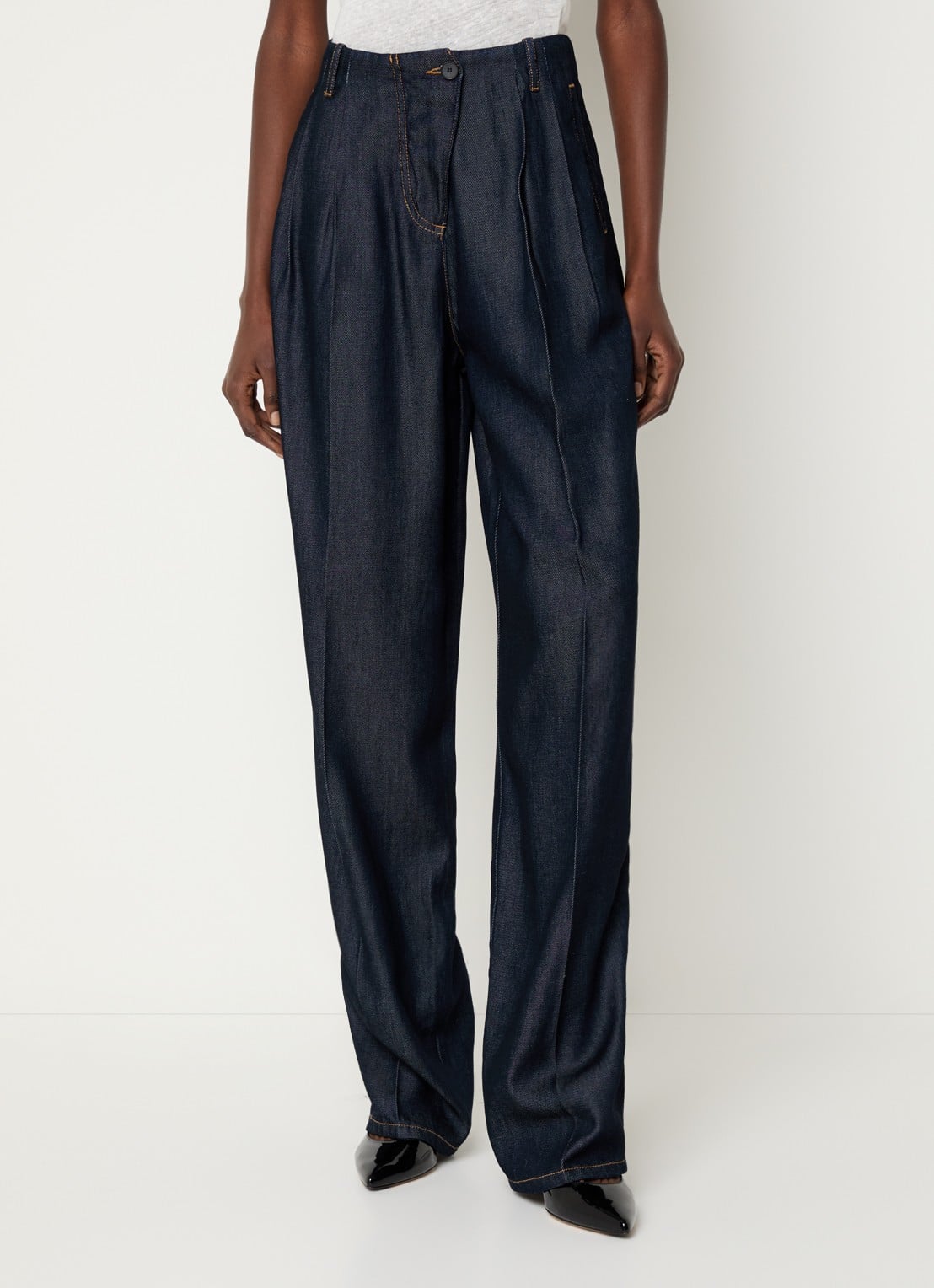 IRO Chasing high waist wide fit broek met steekzakken - detail donkerblauw