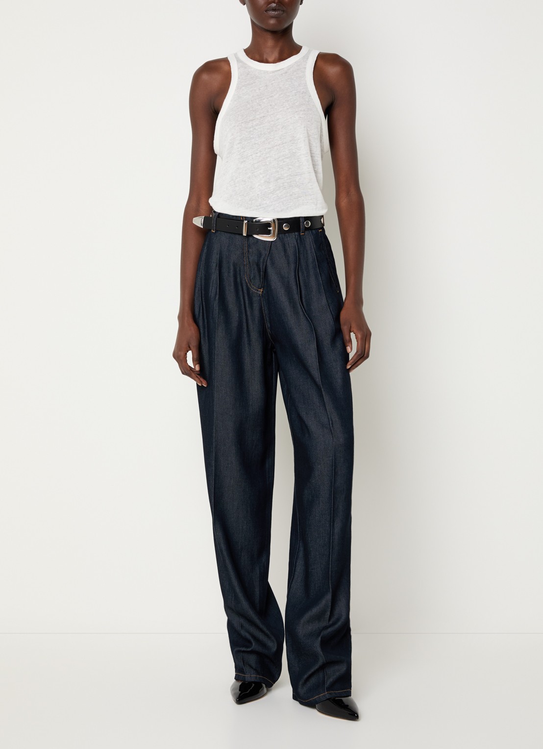 IRO Chasing high waist wide fit broek met steekzakken - voorkant 4 donkerblauw