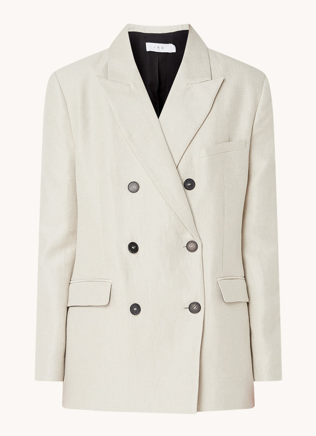 IRO Clia double-breasted blazer in linnenblend met klepzakken - voorkant 2 donkerbeige