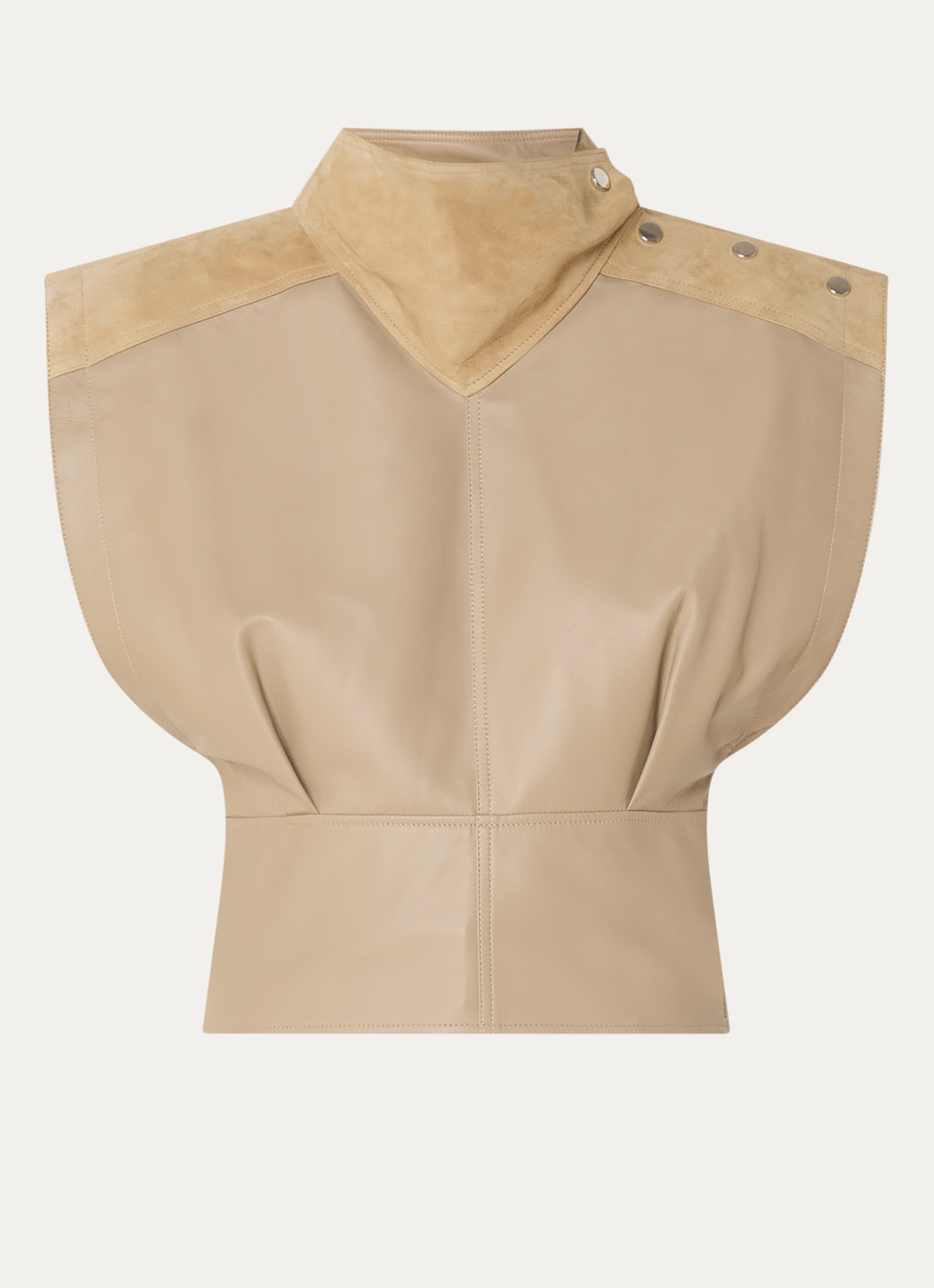 IRO Destiny top van lamsleer met opstaande kraag - voorkant 2 khaki