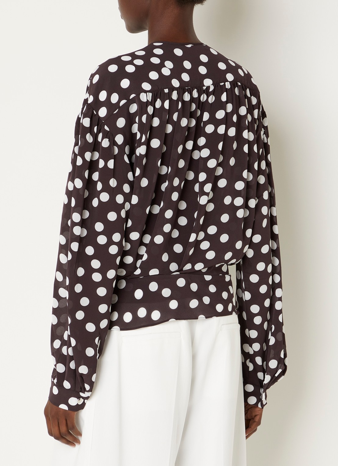 IRO Dotta tuniek met stippenprint - achterkant donkerbruin