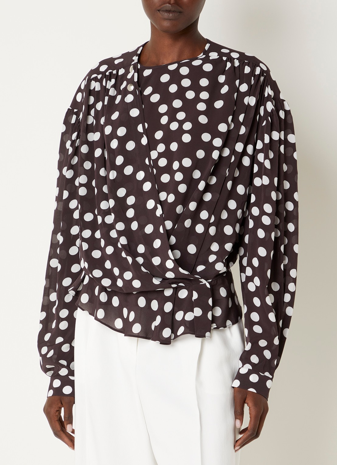 IRO Dotta tuniek met stippenprint - detail 2 donkerbruin