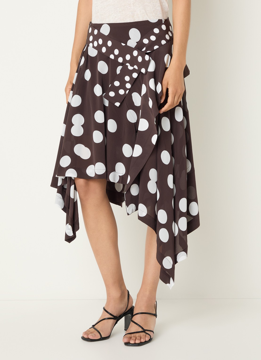 IRO Duline midi rok met stippenprint en asymmetrische zoom - detail zwart
