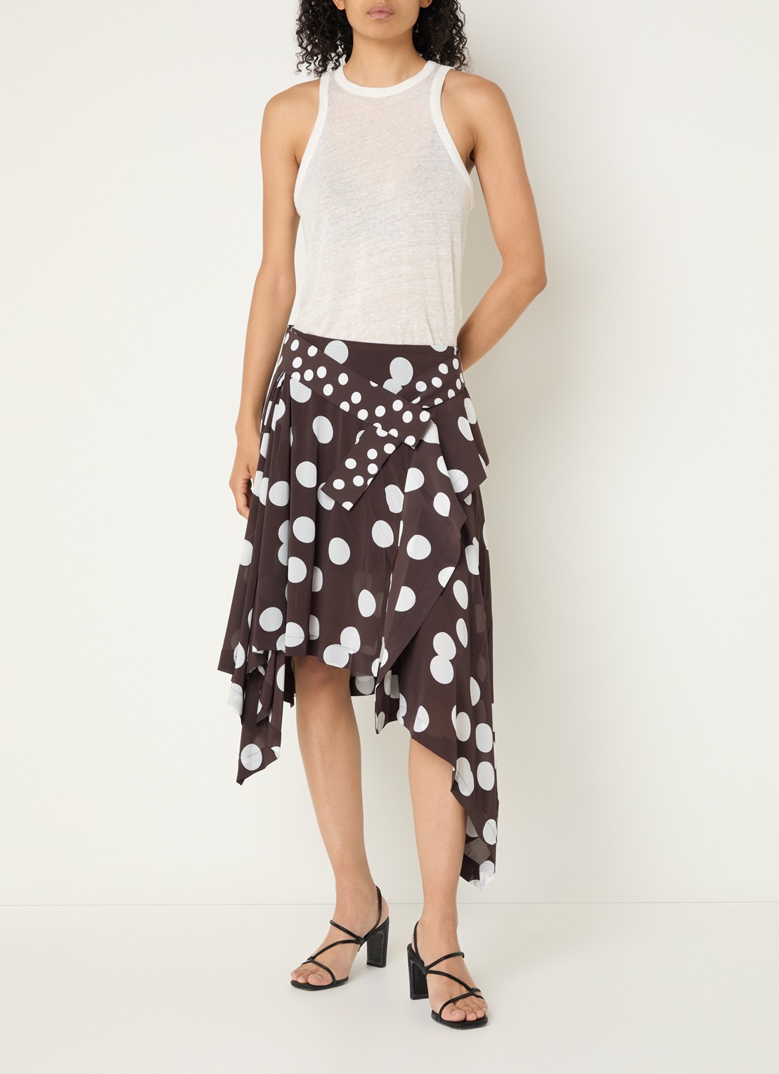 IRO Duline midi rok met stippenprint en asymmetrische zoom - voorkant 3 zwart
