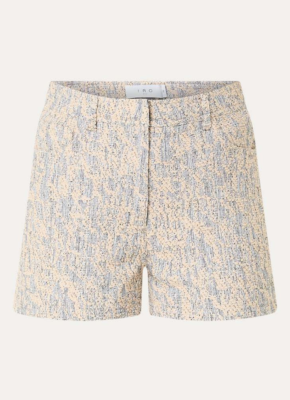 IRO Edela high waist straight fit korte broek met tweed-look - voorkant beige