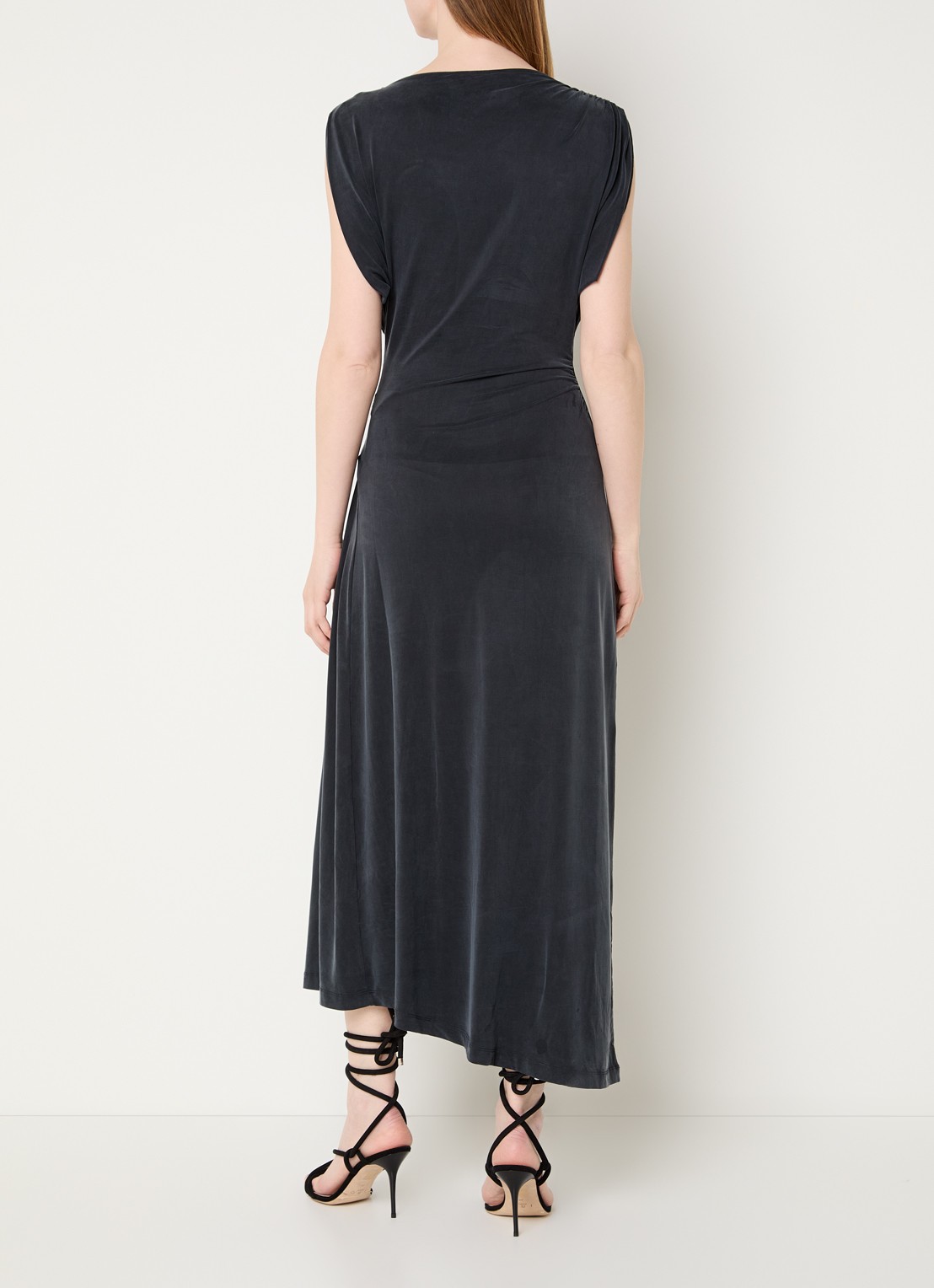 IRO Eoane midi jurk met asymmetrische zoom - achterkant 2 antraciet