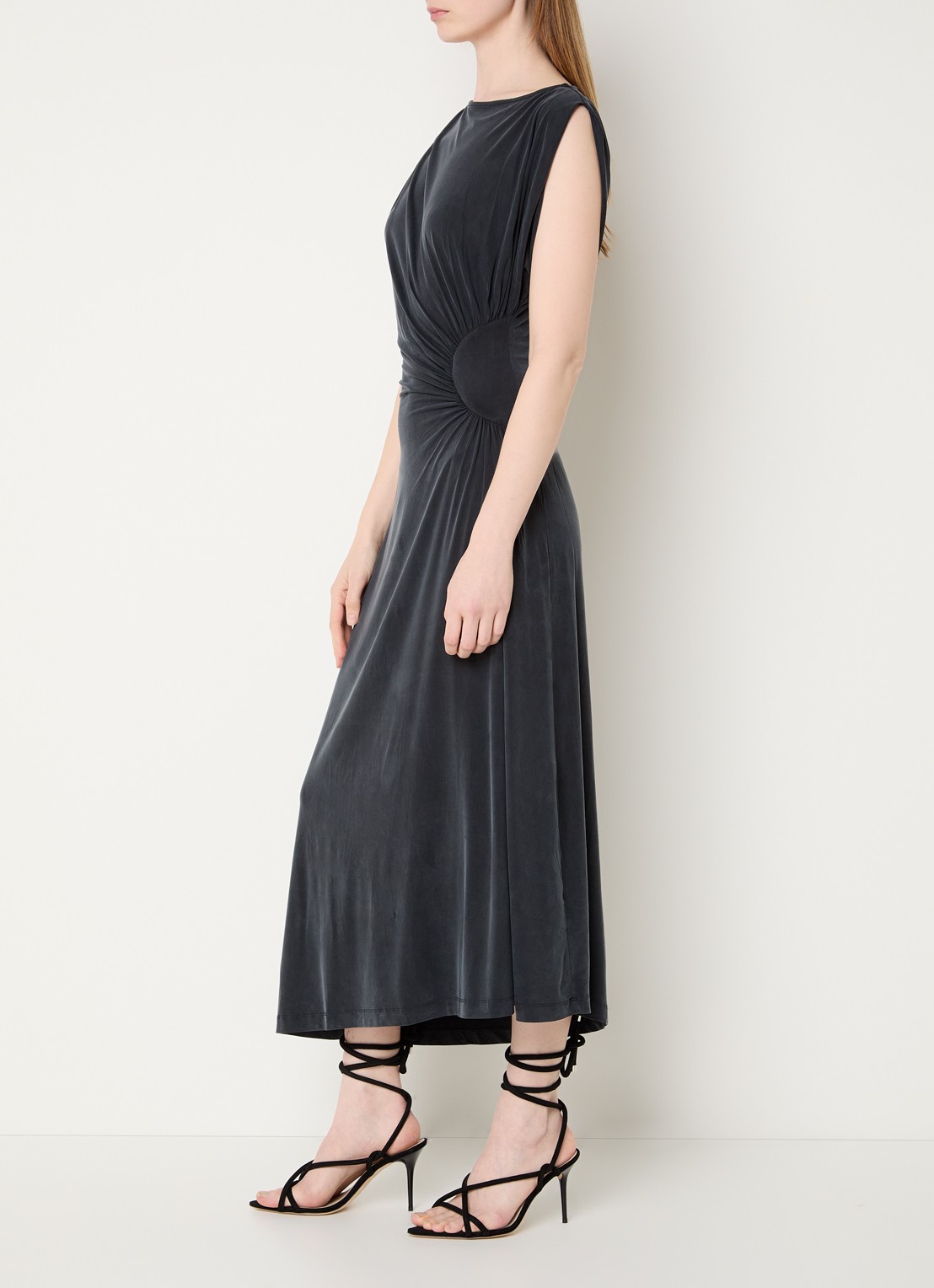IRO Eoane midi jurk met asymmetrische zoom - voorkant 4 antraciet
