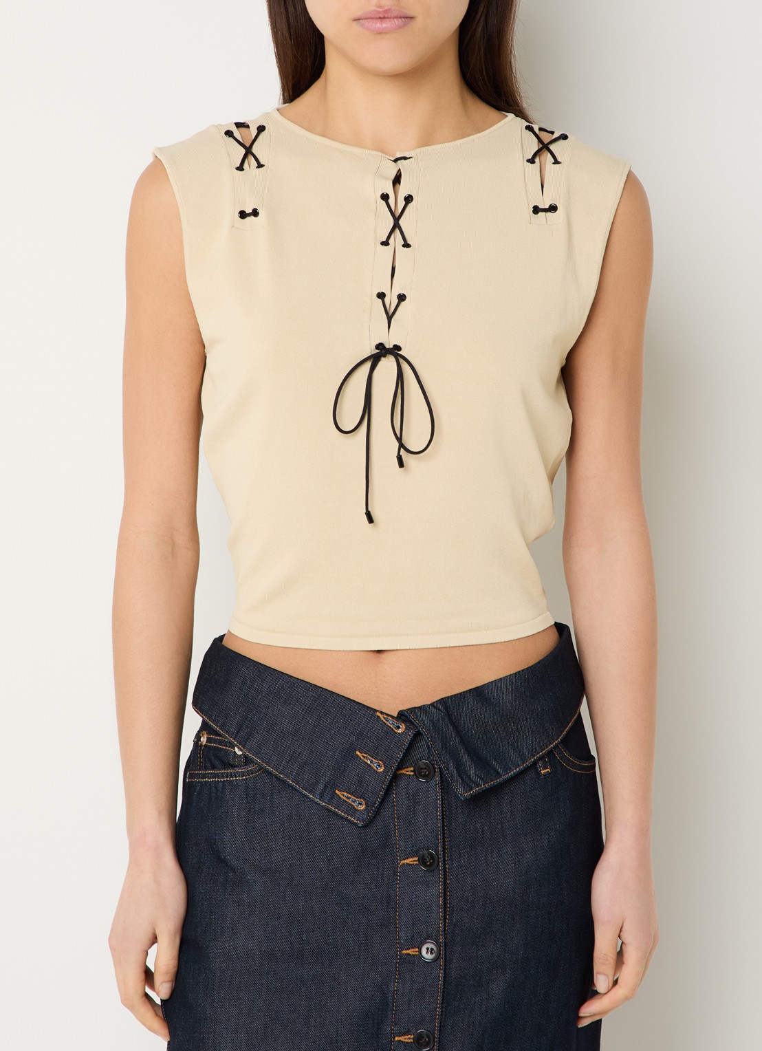 IRO Felicine crop top met rijgdetail - detail 2 beige
