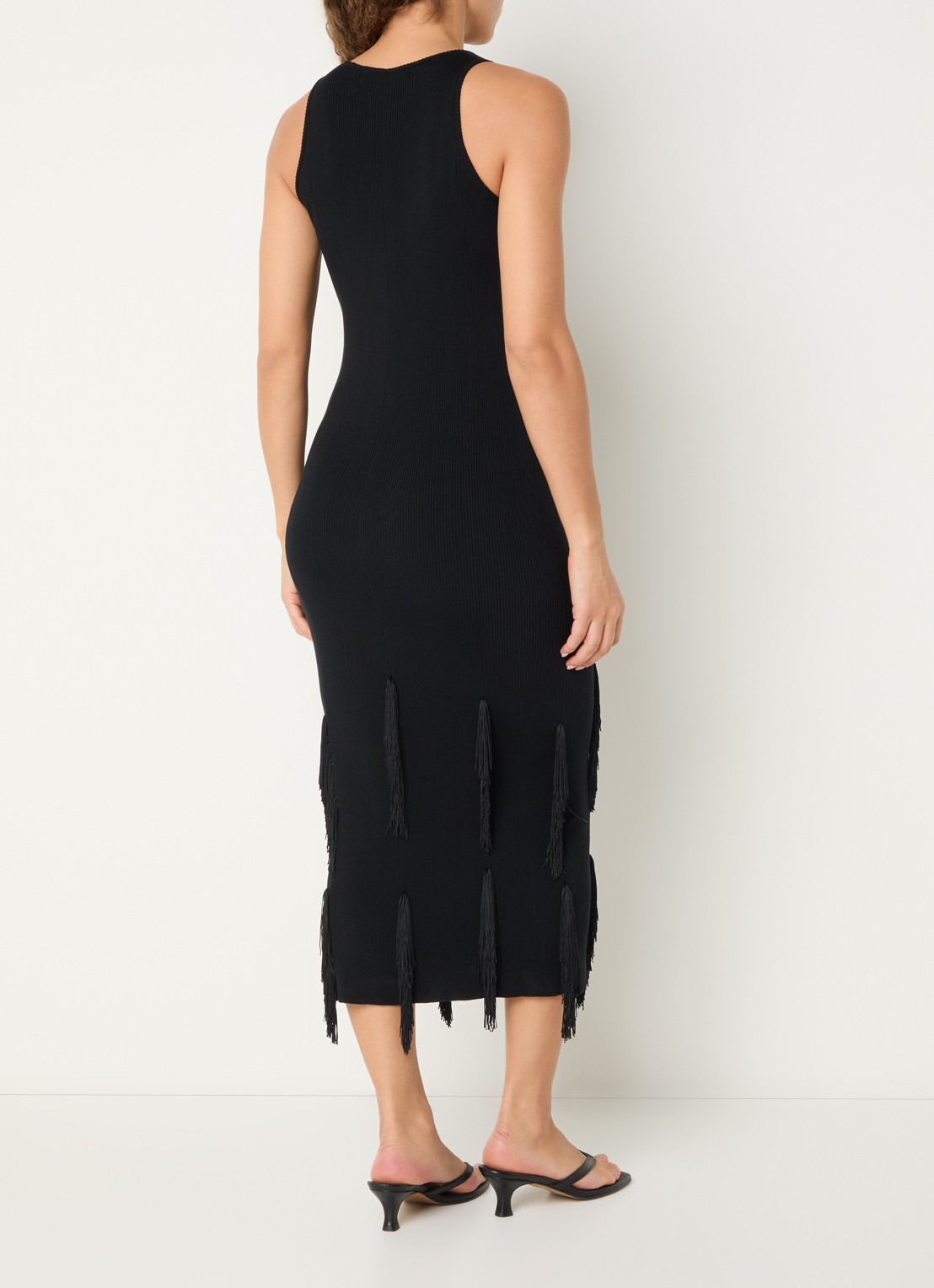 IRO Fleur midi jurk met franjes - achterkant 3 zwart