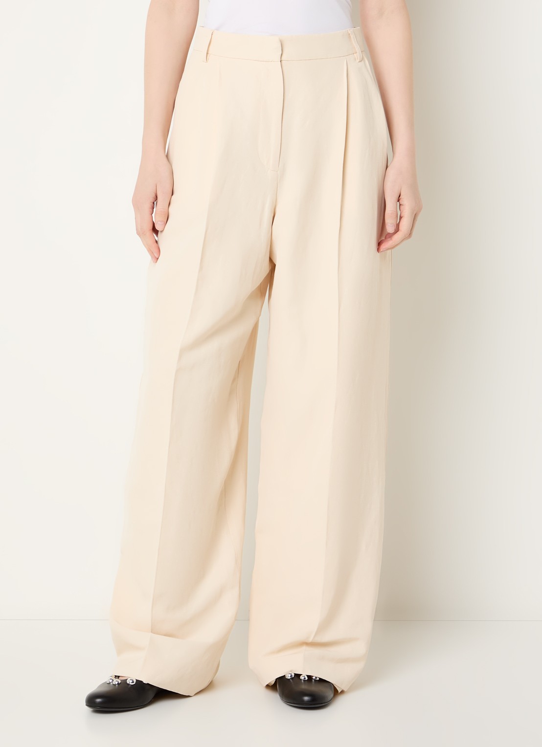 IRO Hayda high waist wide fit pantalon in linnenblend - detail 3 vanillegeel