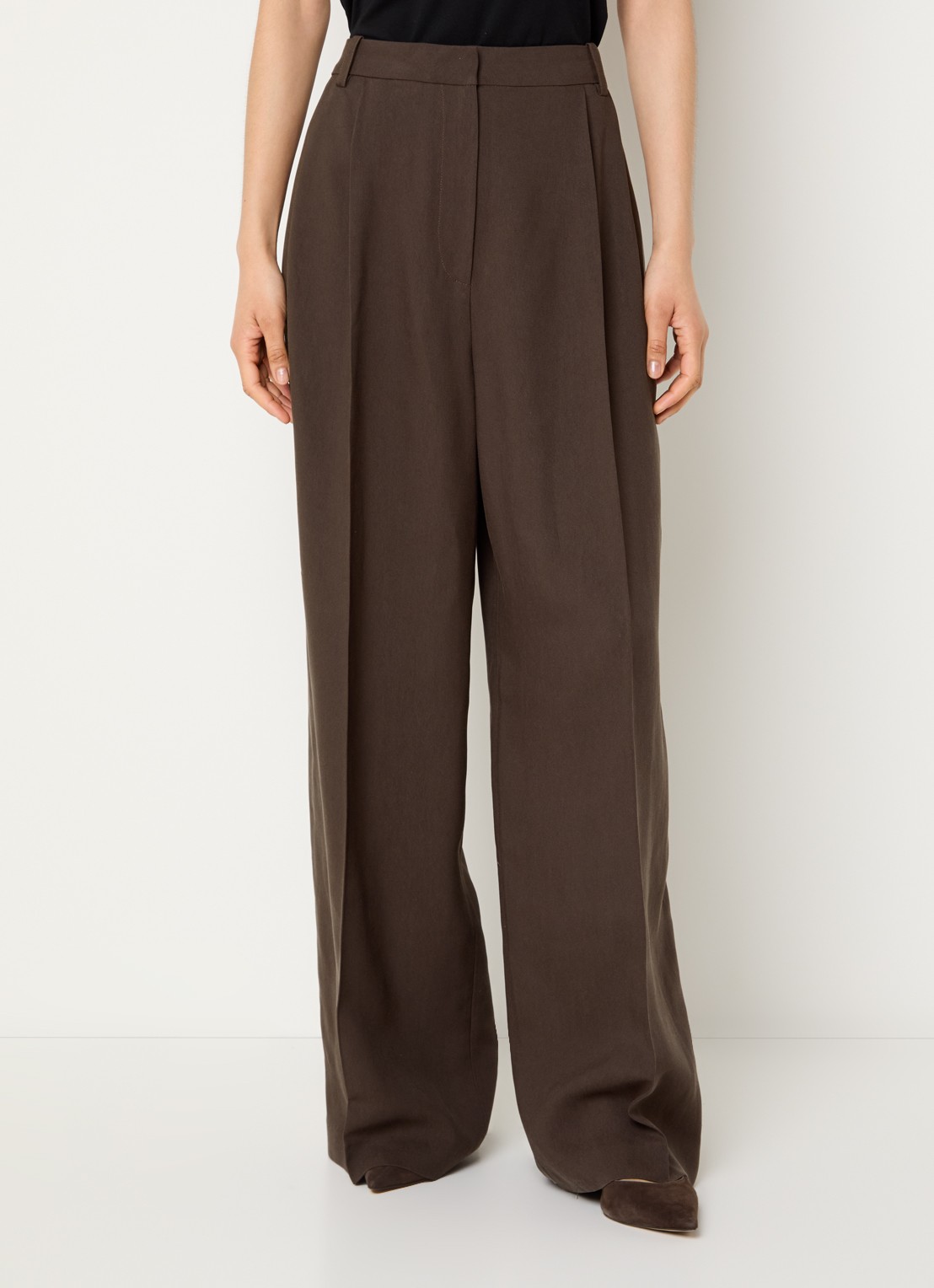 IRO Helis high waist wide leg pantalon met persplooi - detail 2 donkerbruin