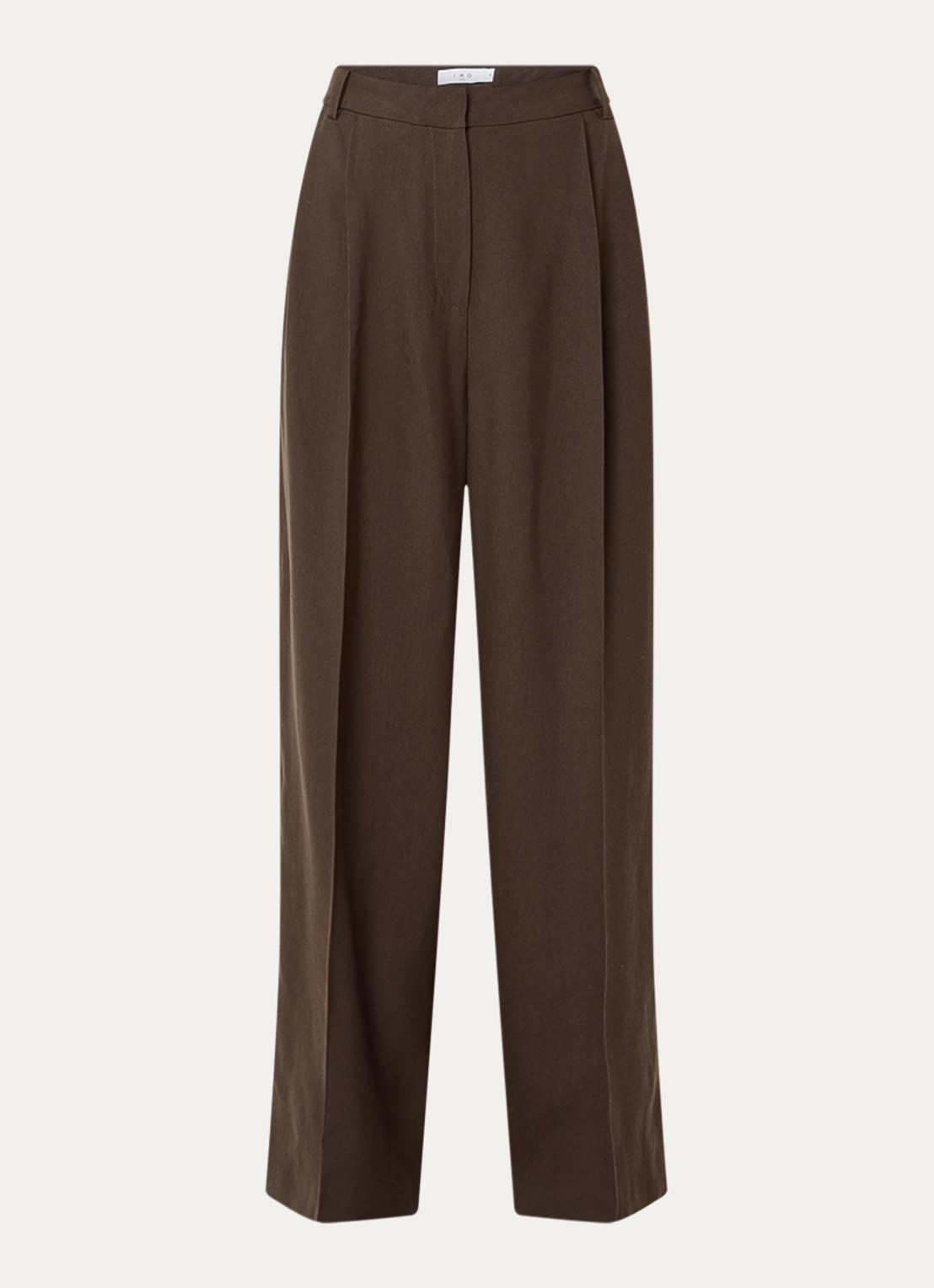 IRO Helis high waist wide leg pantalon met persplooi - voorkant 3 donkerbruin