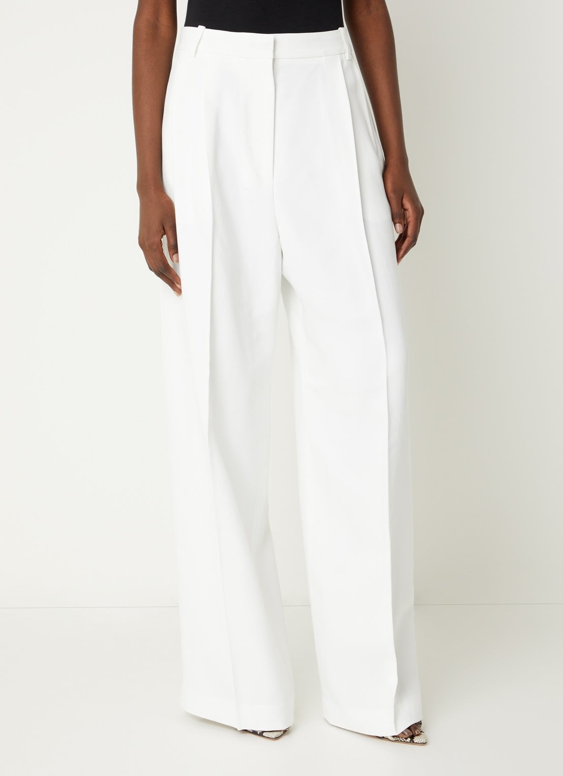 IRO Helis high waist wide leg pantalon met persplooi - detail 3 gebroken wit