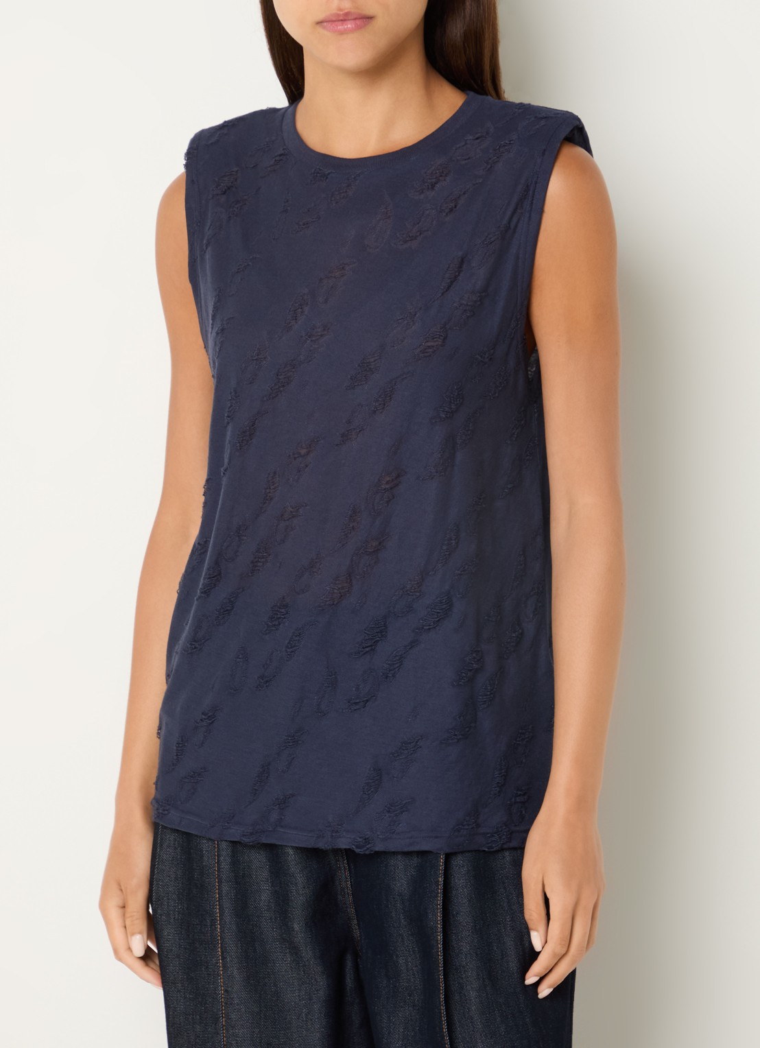 IRO Horphee top met schoudervulling - detail 4 donkerblauw