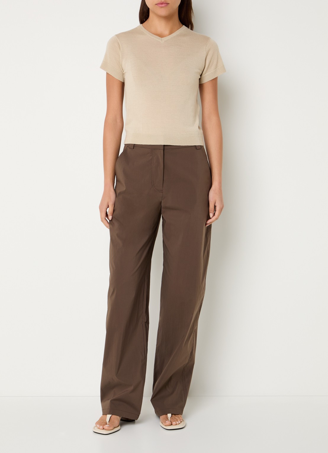 IRO Idille fijngebreide top in zijdeblend - voorkant 3 beige