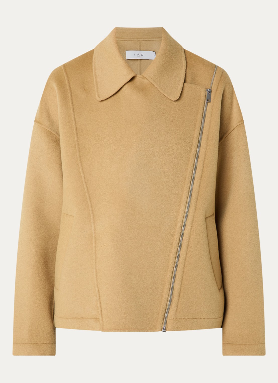 IRO Jijy jack in wolblend met asymmetrische hals - voorkant camel