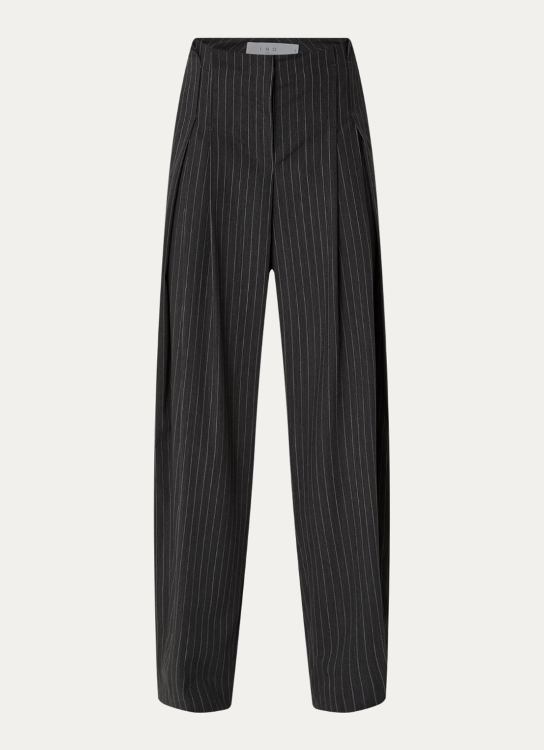 IRO Kalie high waist tapered fit pantalon in wolblend met krijtstreep - voorkant 2 antraciet