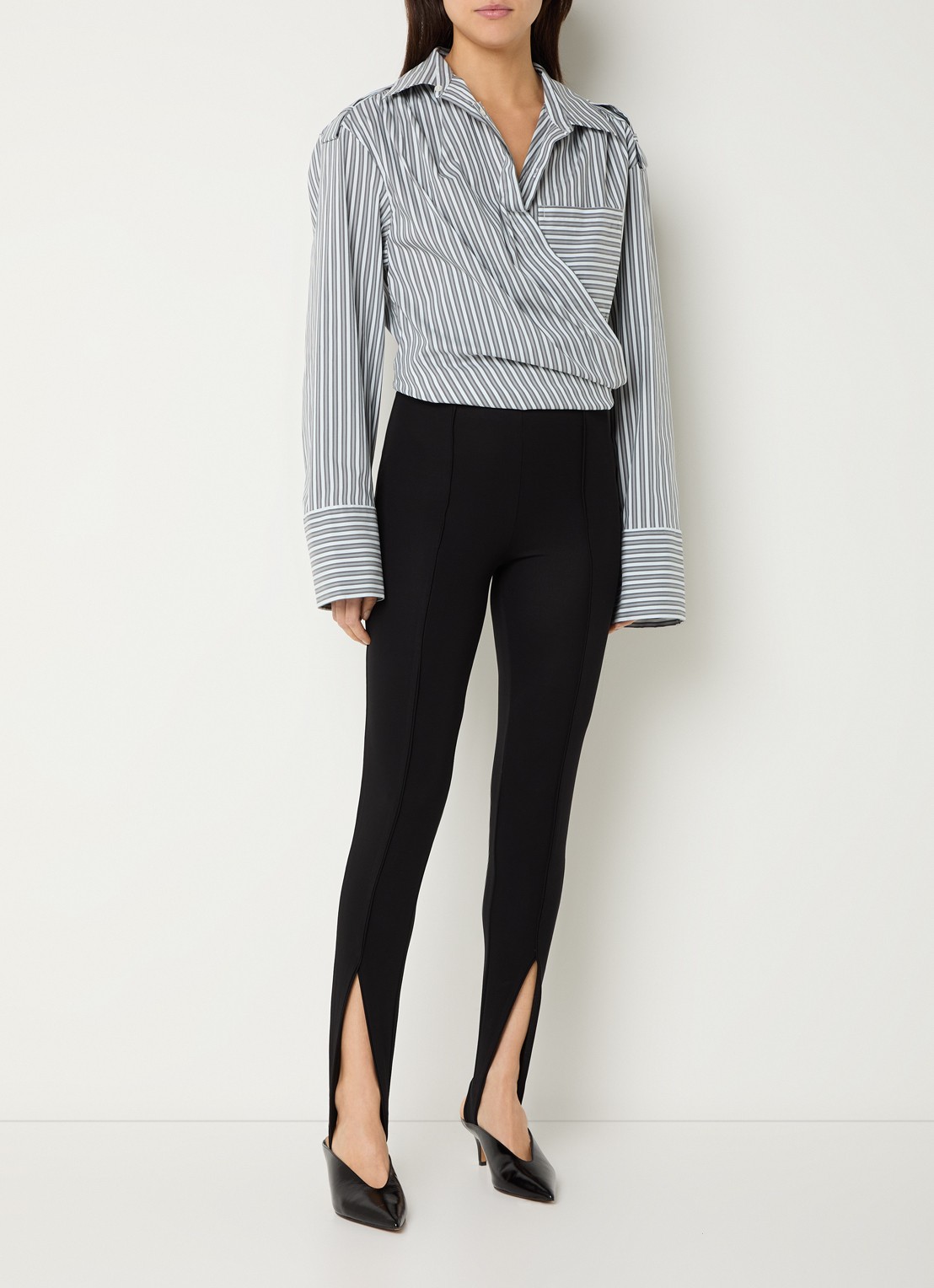 IRO Lace asymmetrische blouse met streepprint - voorkant 3 grijs