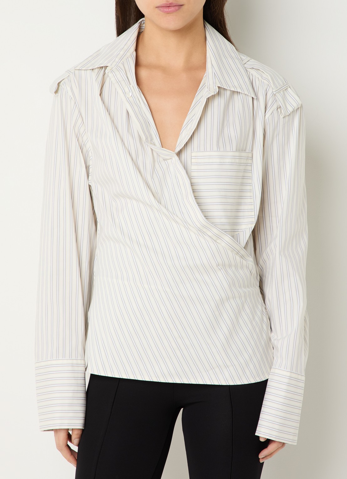 IRO Lace asymmetrische blouse met streepprint - detail 2 vanillegeel