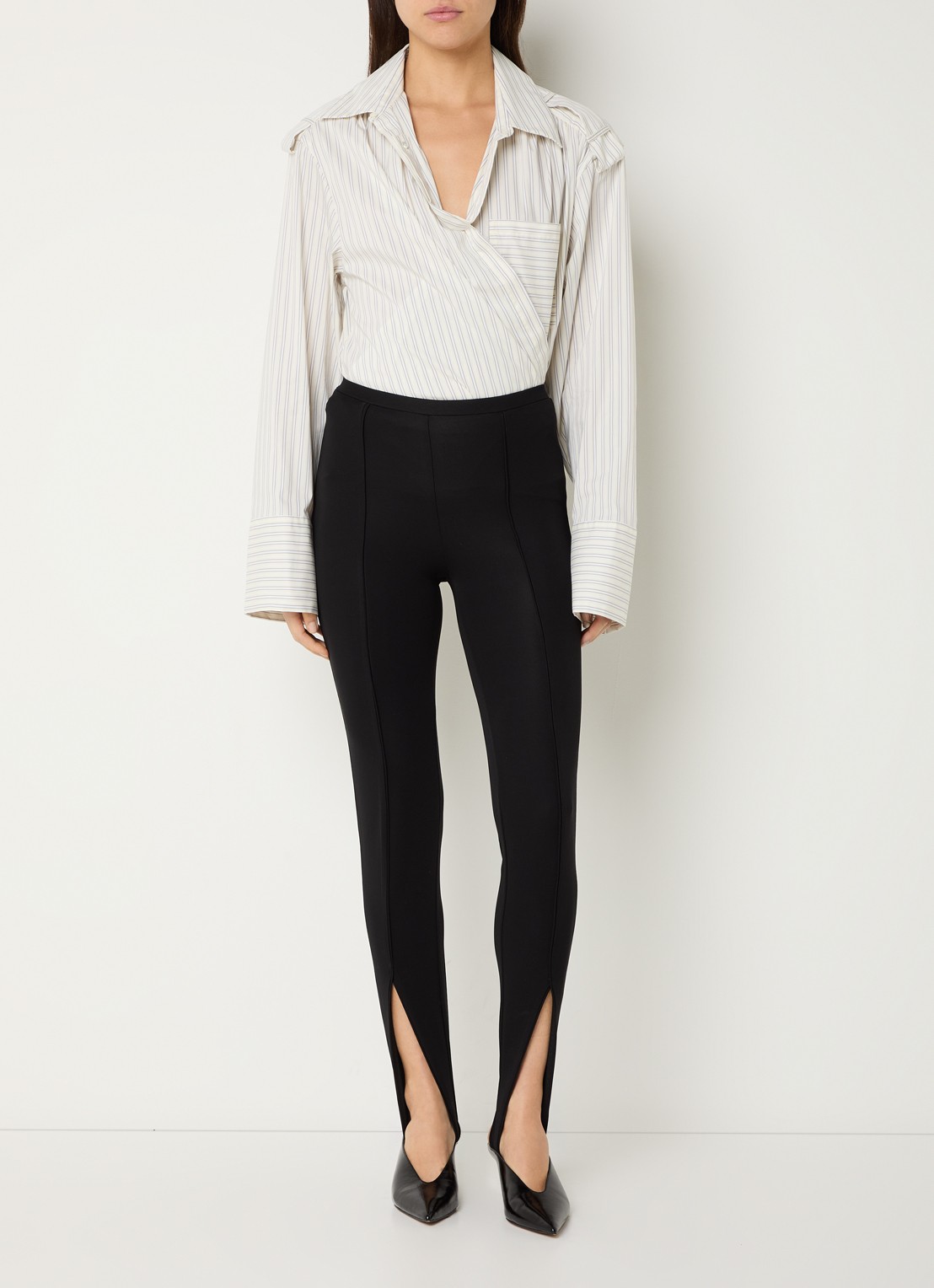 IRO Lace asymmetrische blouse met streepprint - voorkant 4 vanillegeel
