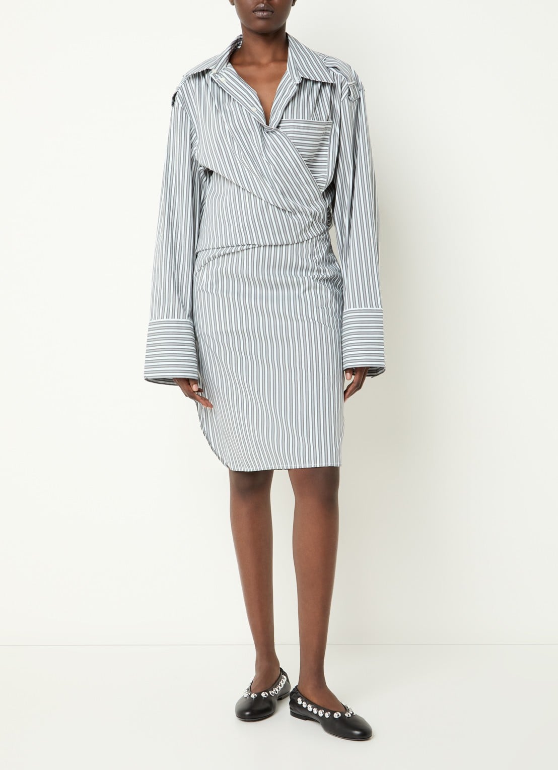 IRO Lazul midi blousejurk met streepprint - voorkant 2 grijs