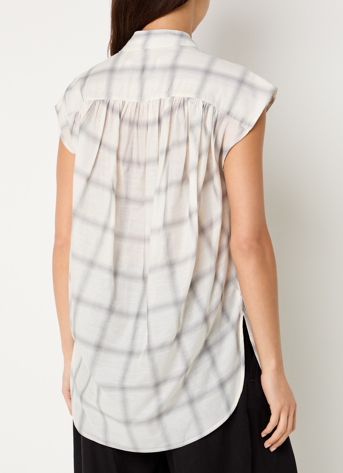 IRO Louka blouse in zijdeblend met ruitdessin - achterkant 4 creme