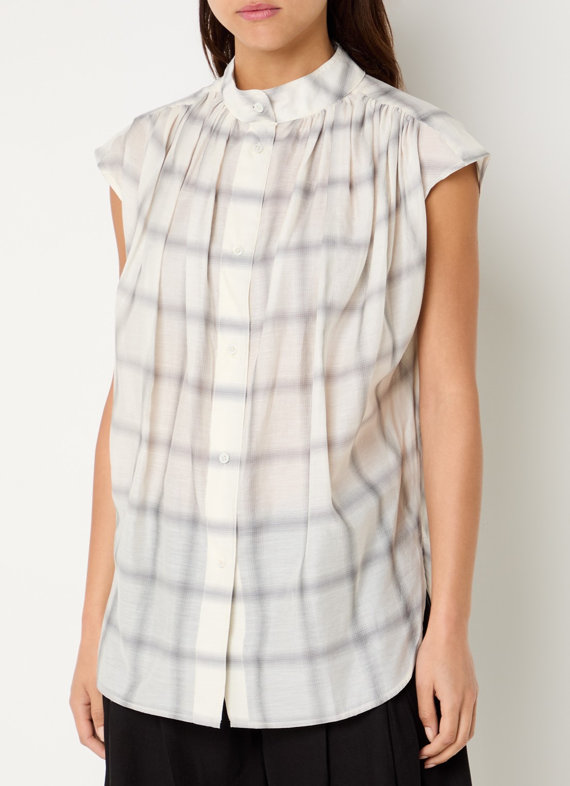 IRO Louka blouse in zijdeblend met ruitdessin - detail 3 creme