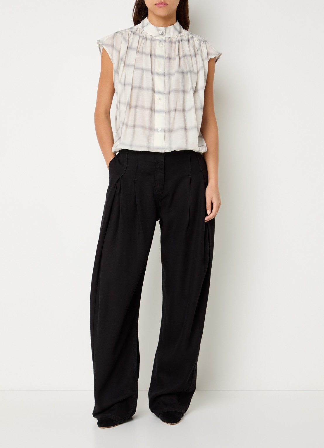 IRO Louka blouse in zijdeblend met ruitdessin - voorkant 2 creme