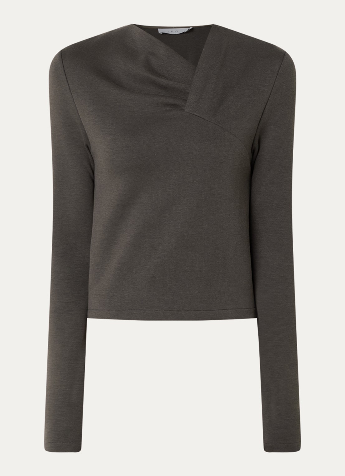 IRO Mala top met asymmetrische hals - voorkant taupe