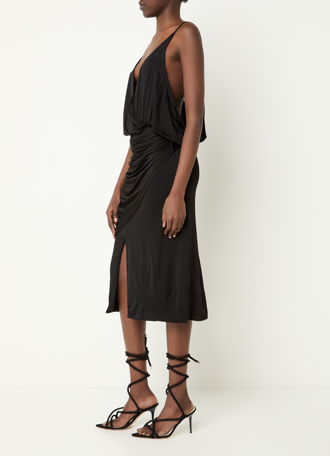 IRO Midi jurk met rugdecolleté en plooien - voorkant 4 zwart