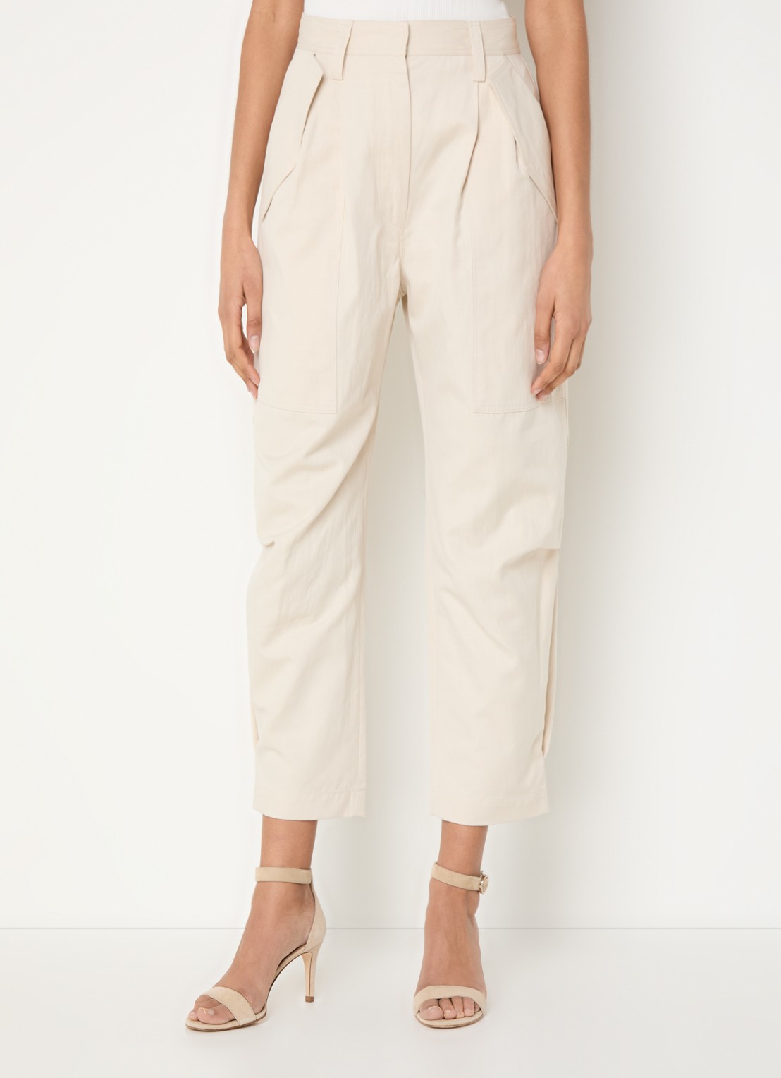 IRO Natsa high waist straight fit chino in linnenblend met steekzakken - detail creme