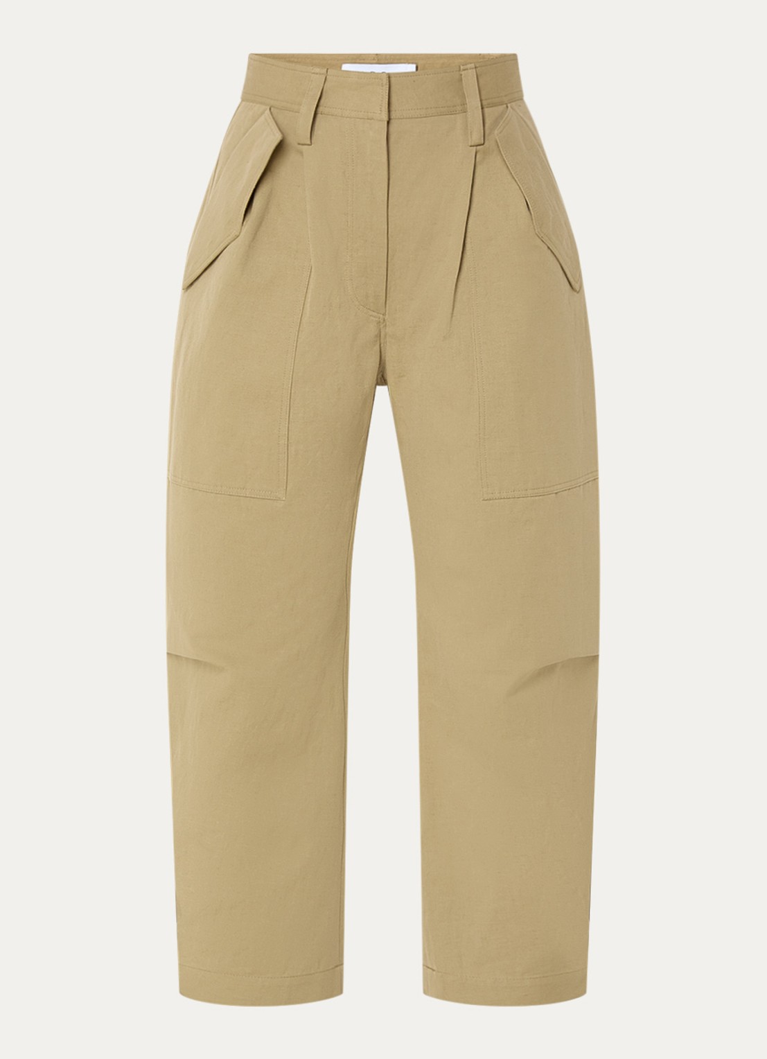 IRO Natsa high waist straight fit chino in linnenblend met steekzakken - voorkant khaki