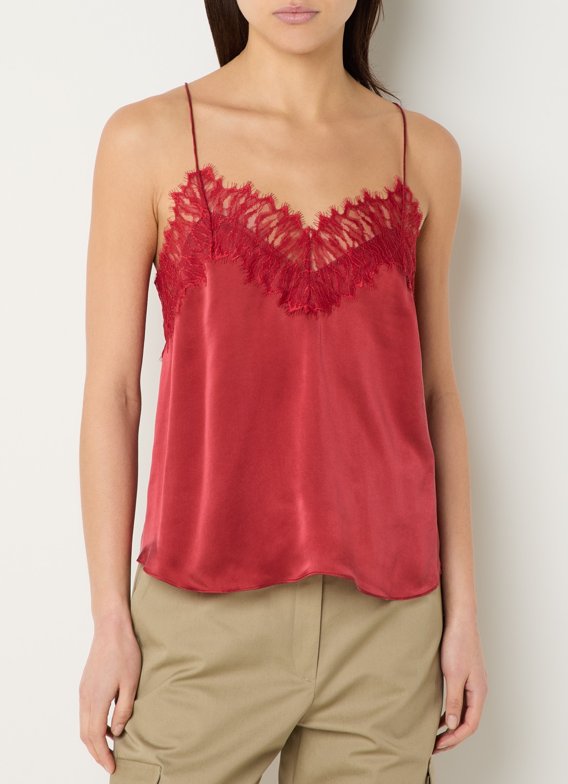 IRO Newin top van zijde - detail donkerrood