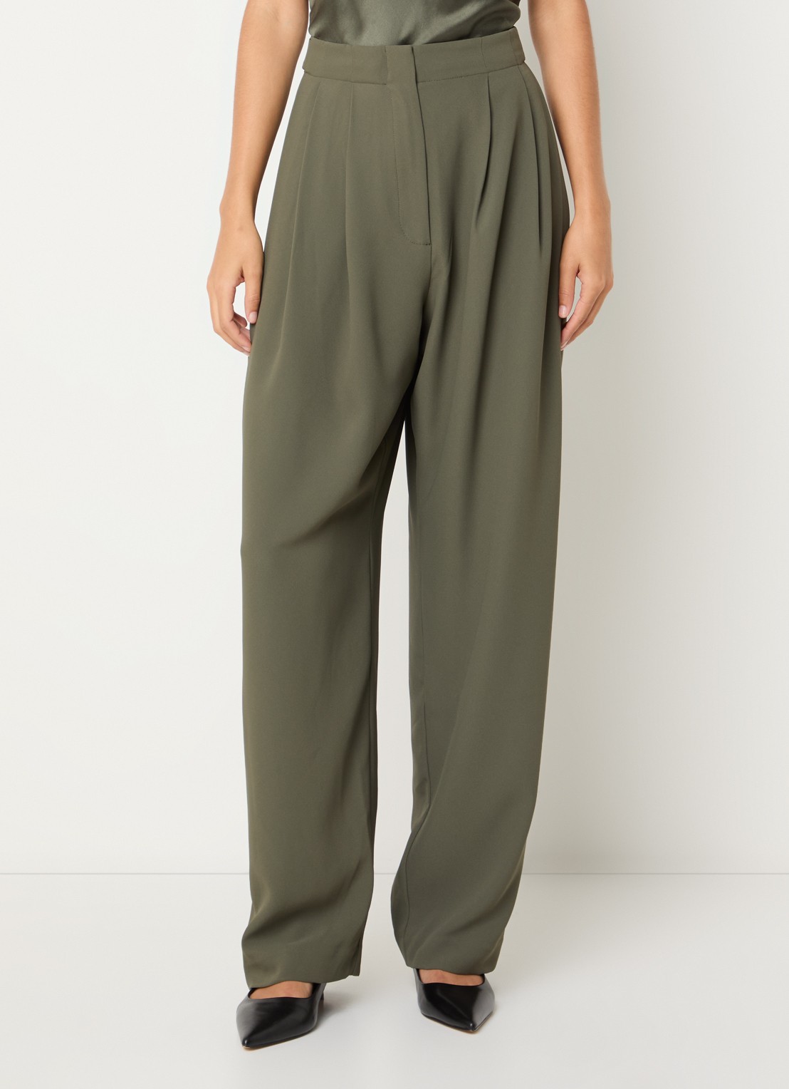 IRO Oakland high waist tapered fit pantalon met plooidetail - detail bronsgroen