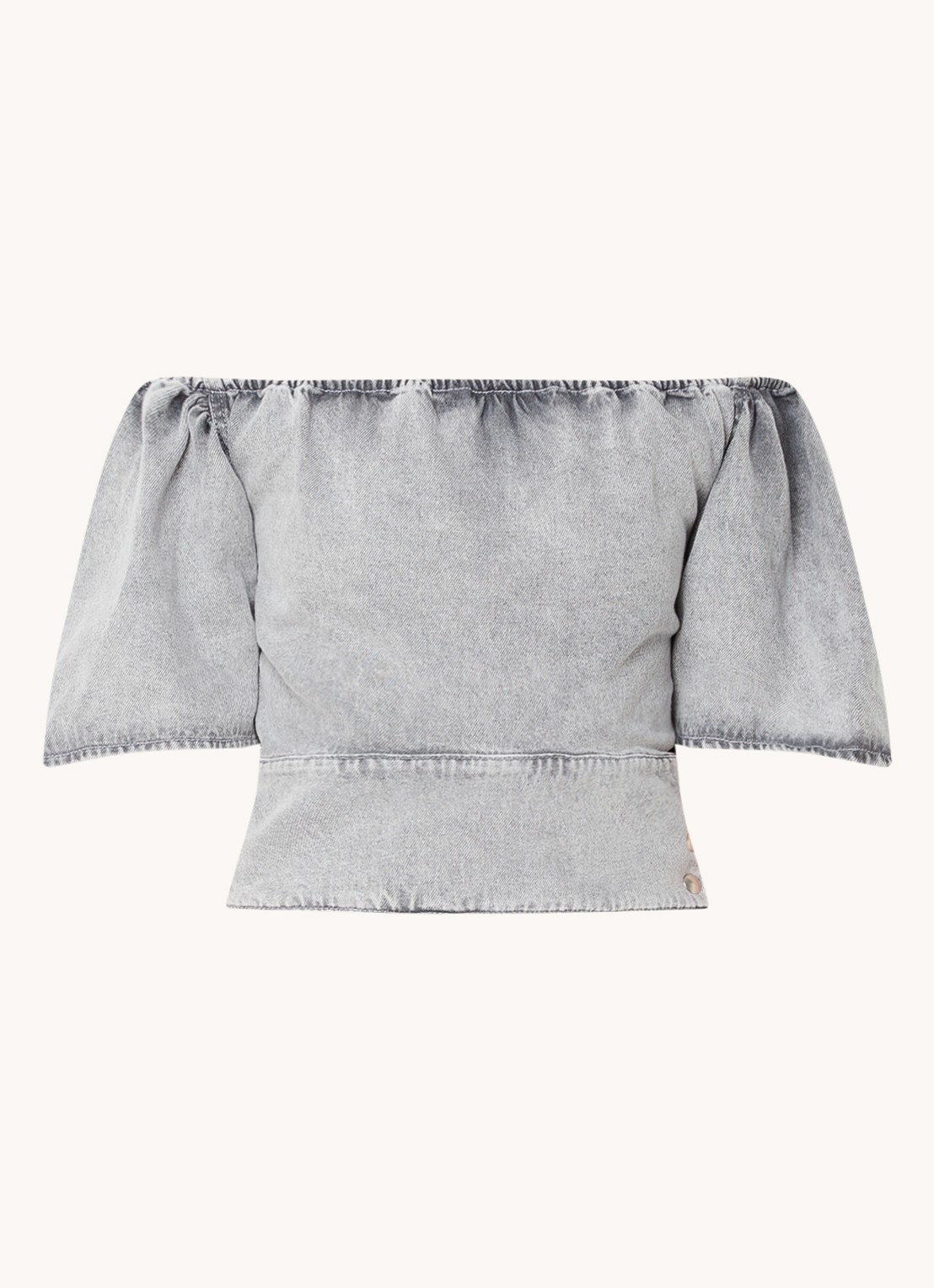 IRO Off shoulder top van denim met knoopdetail - voorkant 3 grijsmele