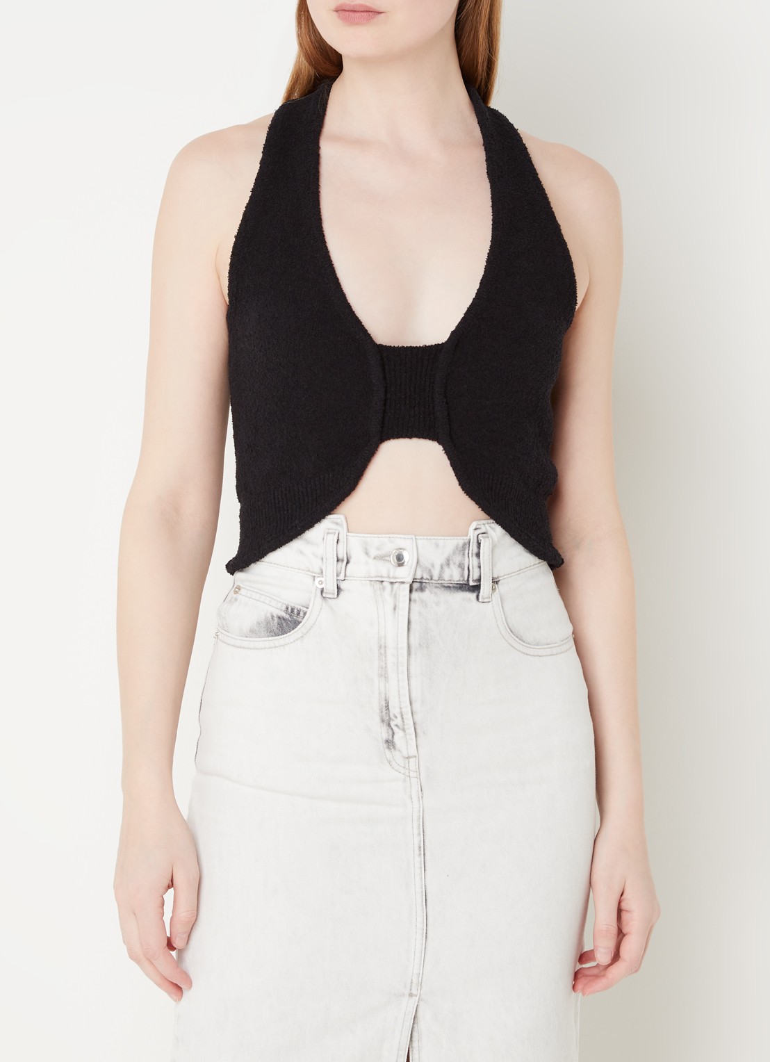 IRO Quawo fijngebreide crop top met structuur - detail zwart