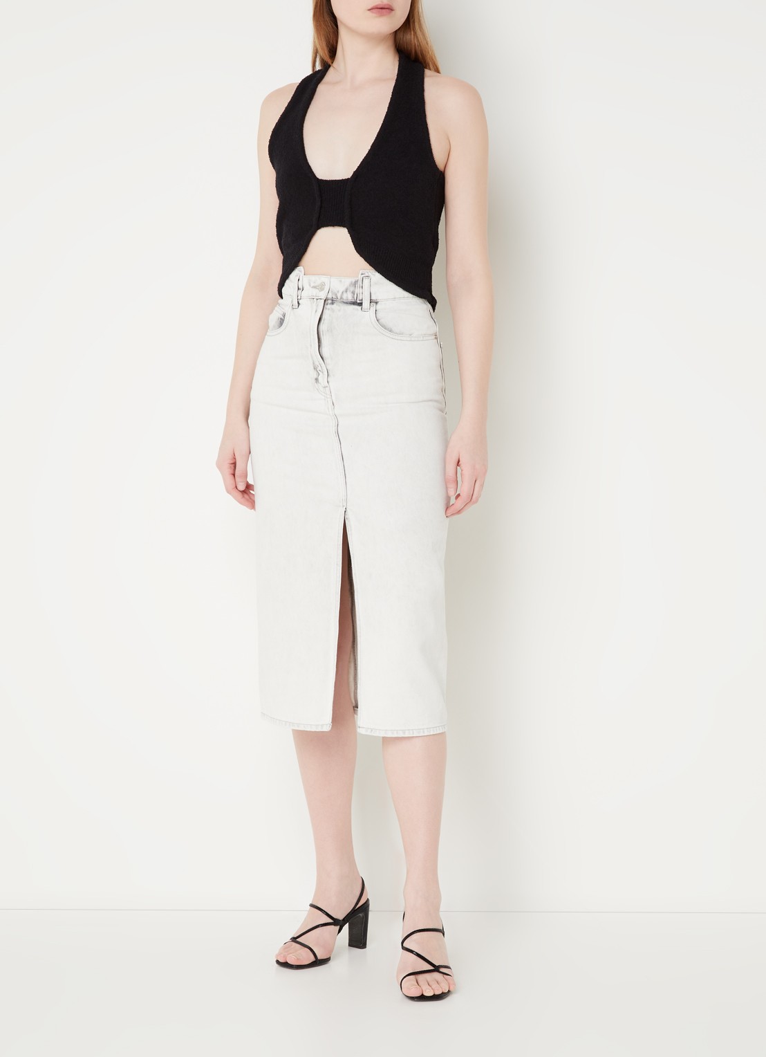 IRO Quawo fijngebreide crop top met structuur - voorkant 4 zwart
