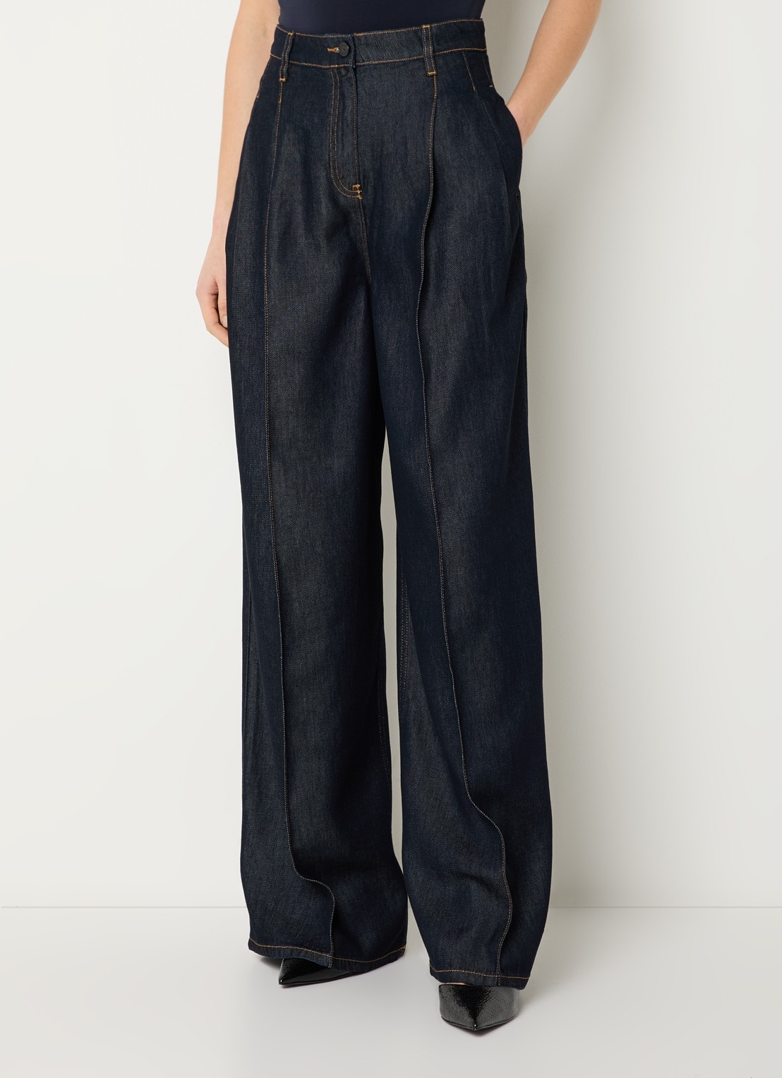 IRO Remy high waist wide leg jeans met donkere wassing - detail 3 indigo