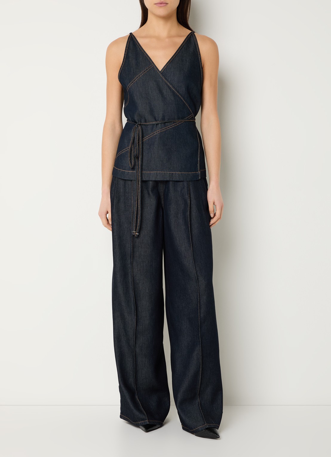 IRO Remy high waist wide leg jeans met donkere wassing - voorkant 2 indigo