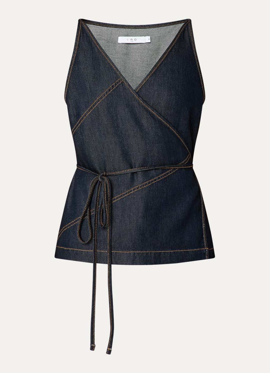 IRO Renata top van chambray met strikceintuur - voorkant 2 indigo