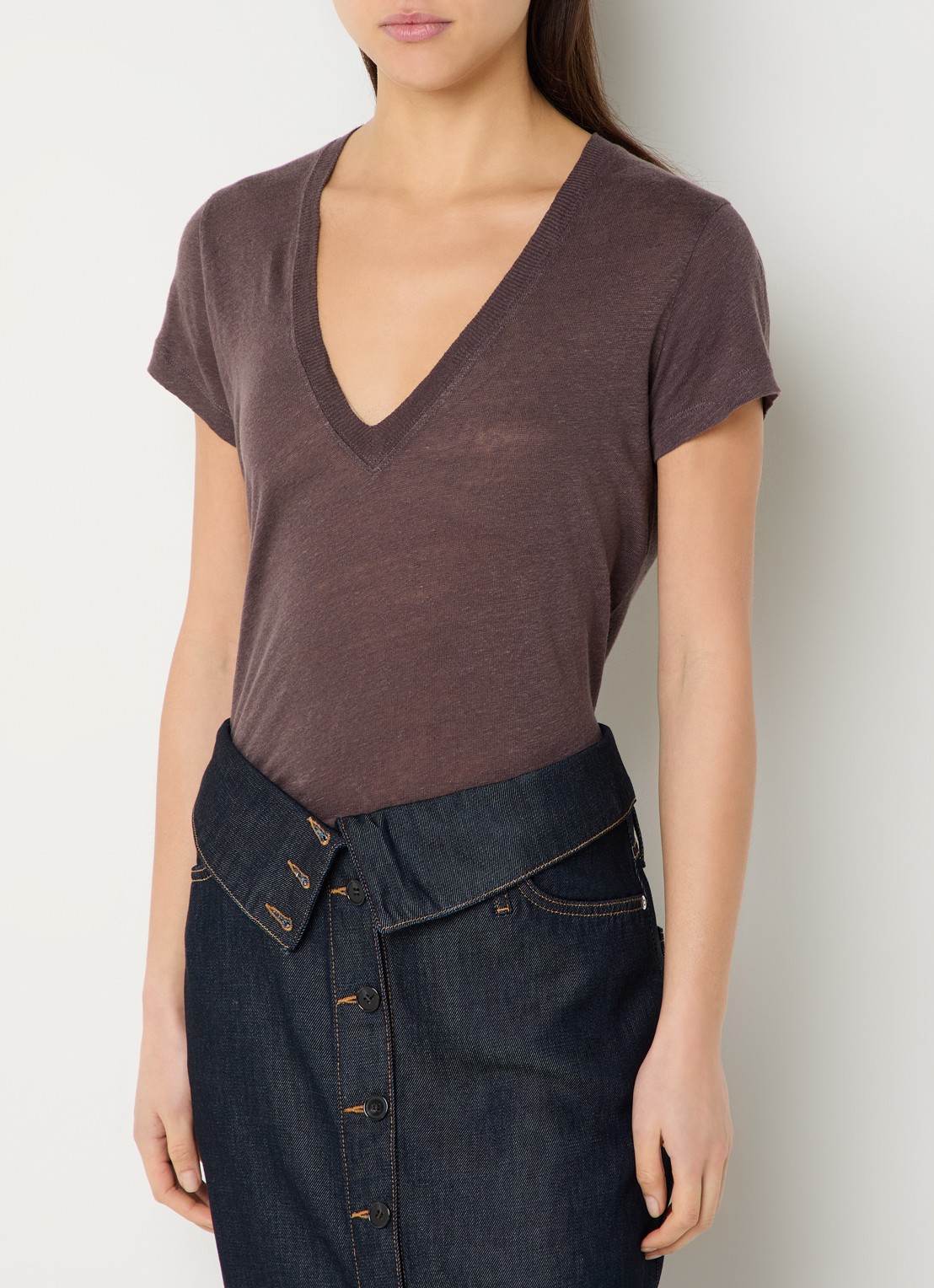 IRO Rodeo T-shirt met V-hals - detail bruin