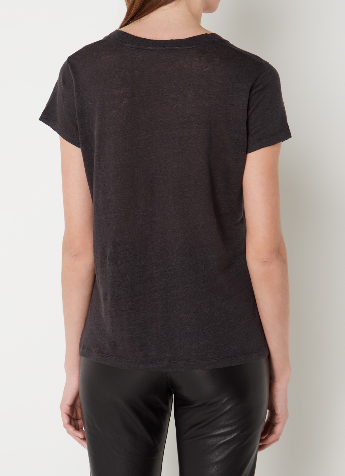 IRO Rodeo T-shirt van linnen met V-hals - achterkant antraciet