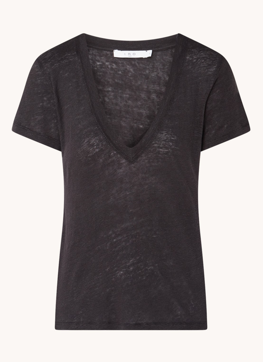IRO Rodeo T-shirt van linnen met V-hals - voorkant 3 antraciet
